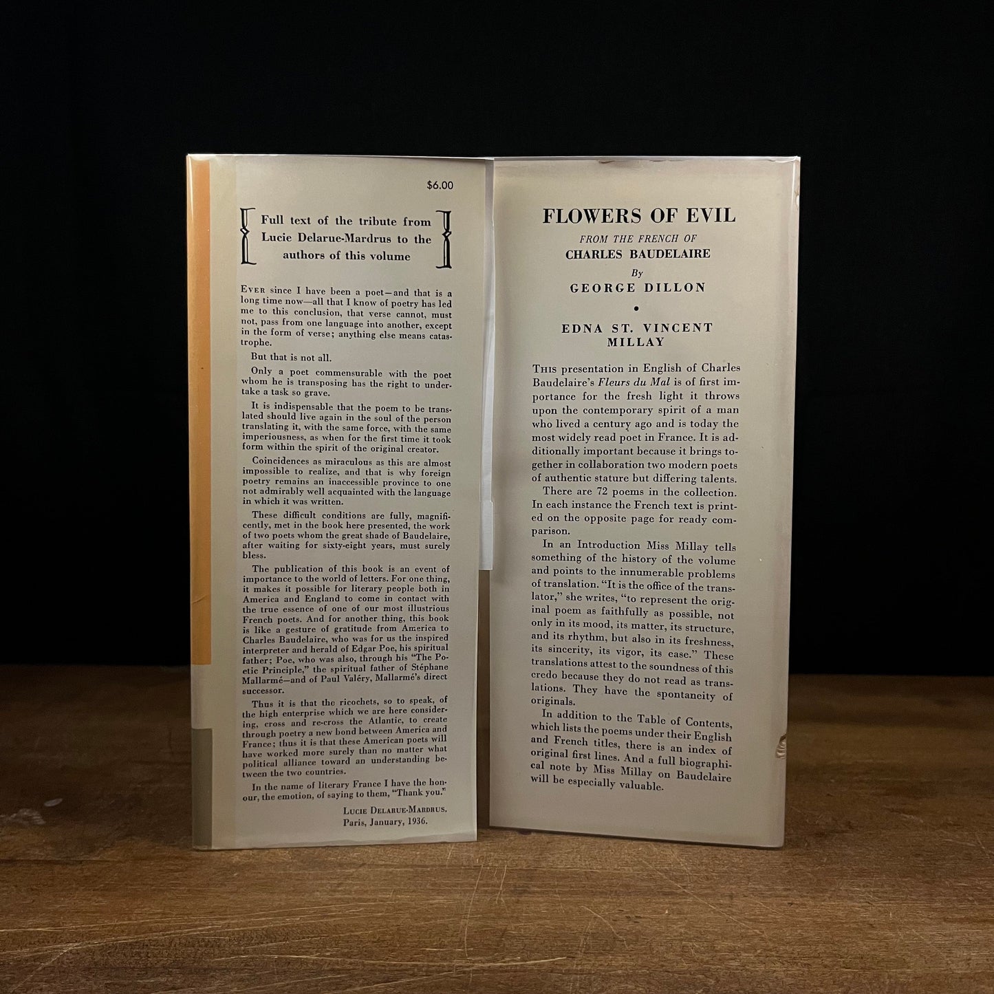 Flowers of Evil from the French of Charles Baudelaire by George Dillon and Edna St. Vincent Millay (1958) Vintage Hardcover Book