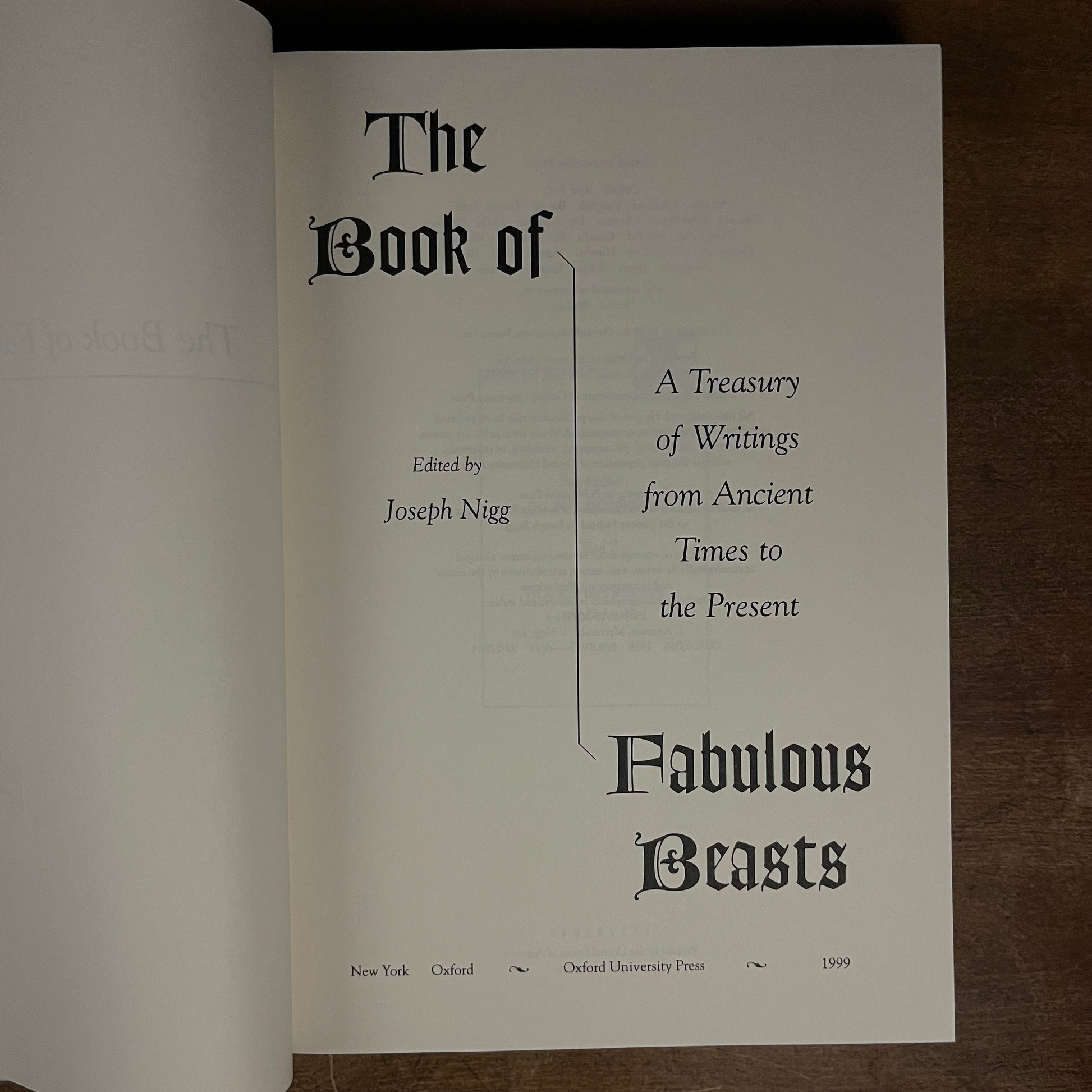 First Printing - The Book of Fabulous Beasts: A Treasury of Writings from Ancient Times to Present by Joseph Nigg (1999) Hardcover Book