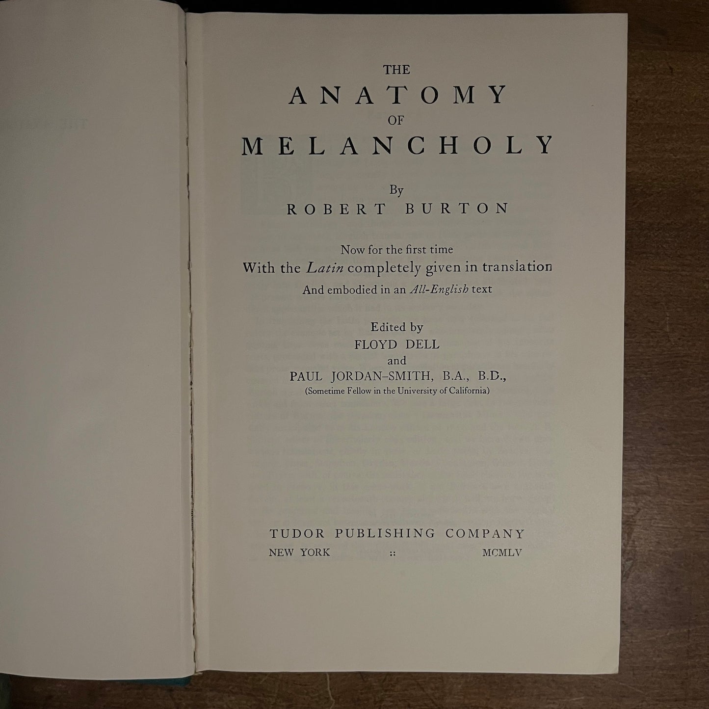 The Anatomy of Melancholy by Robert Burton (1955) Vintage Hardcover Book