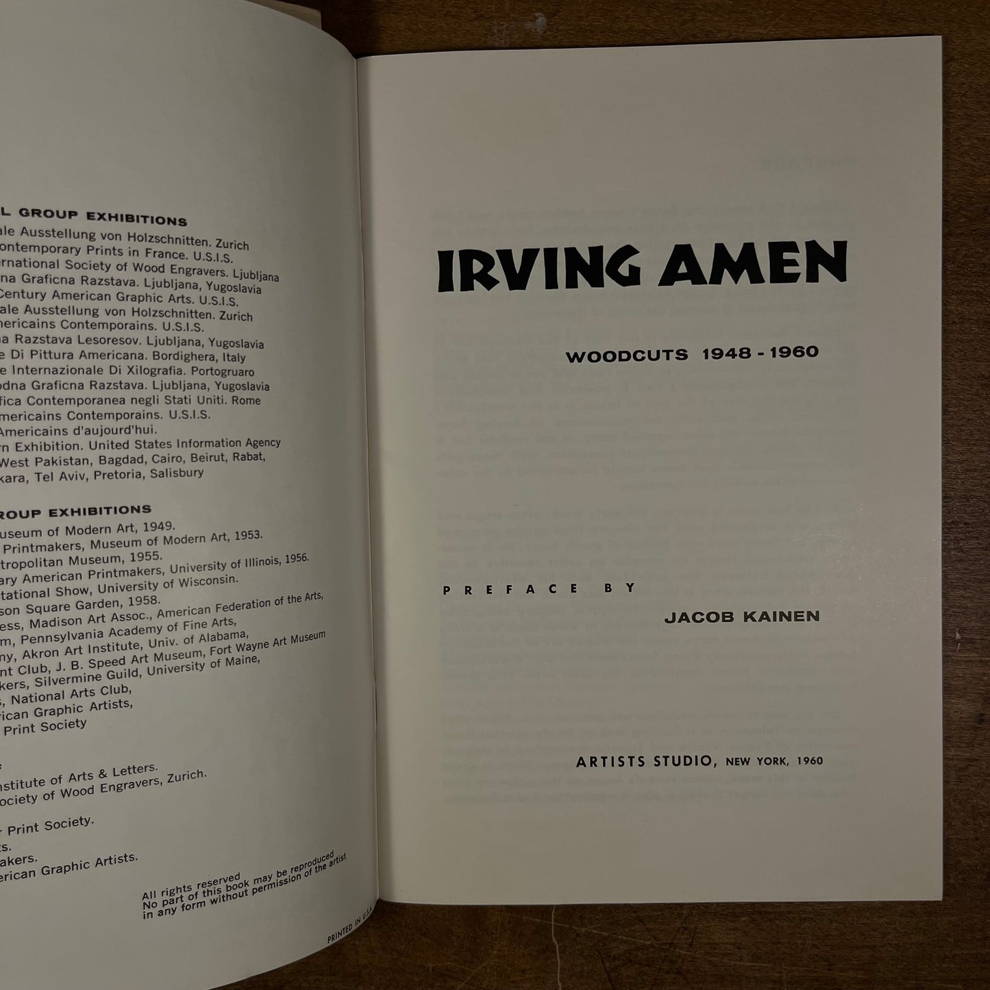 Irving Amen: Woodcuts (1948-1960) (1960) Vintage Softcover Art Catalog