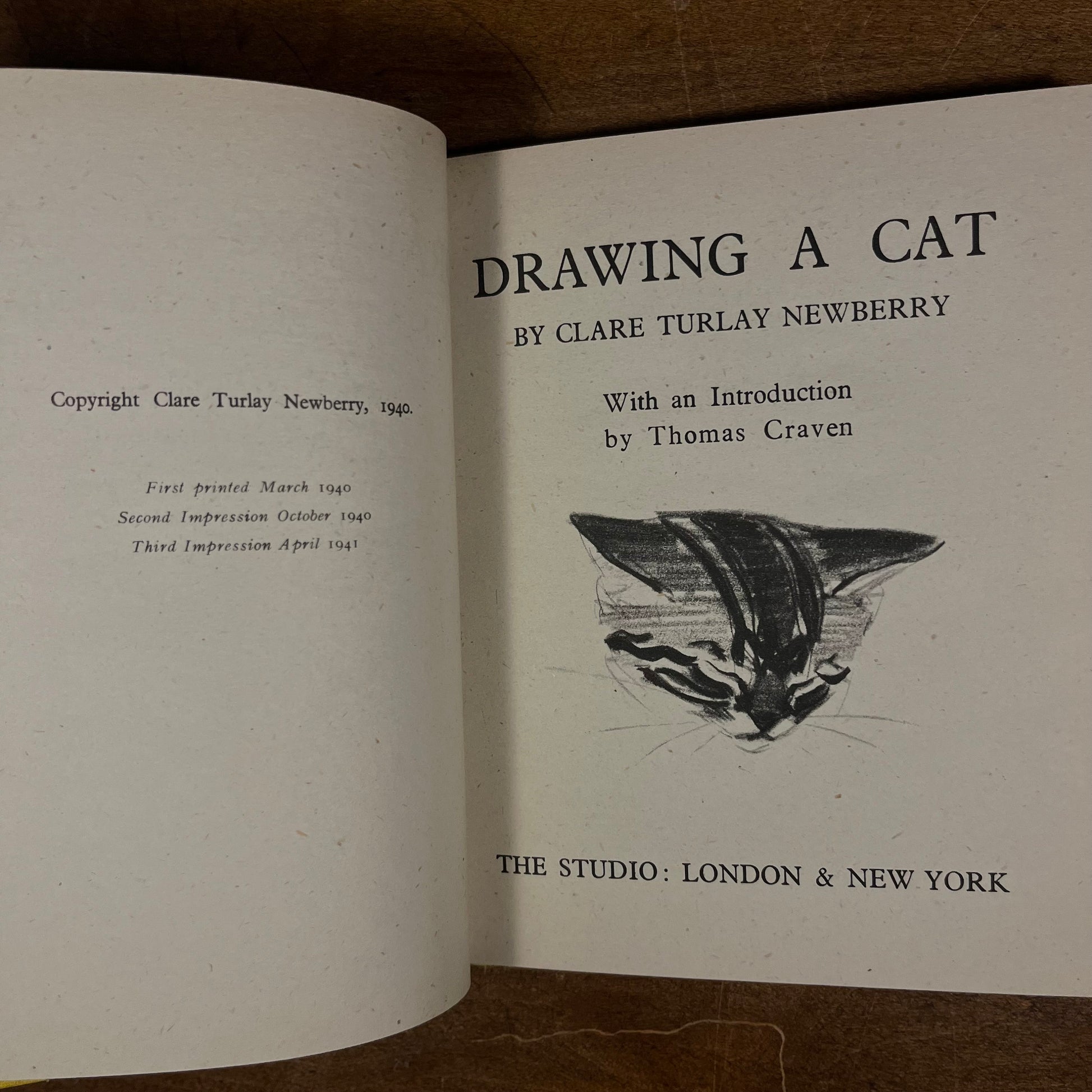 Third Printing - Drawing a Cat by Clare Turlay Newberry (1941) Vintage Hardcover Book