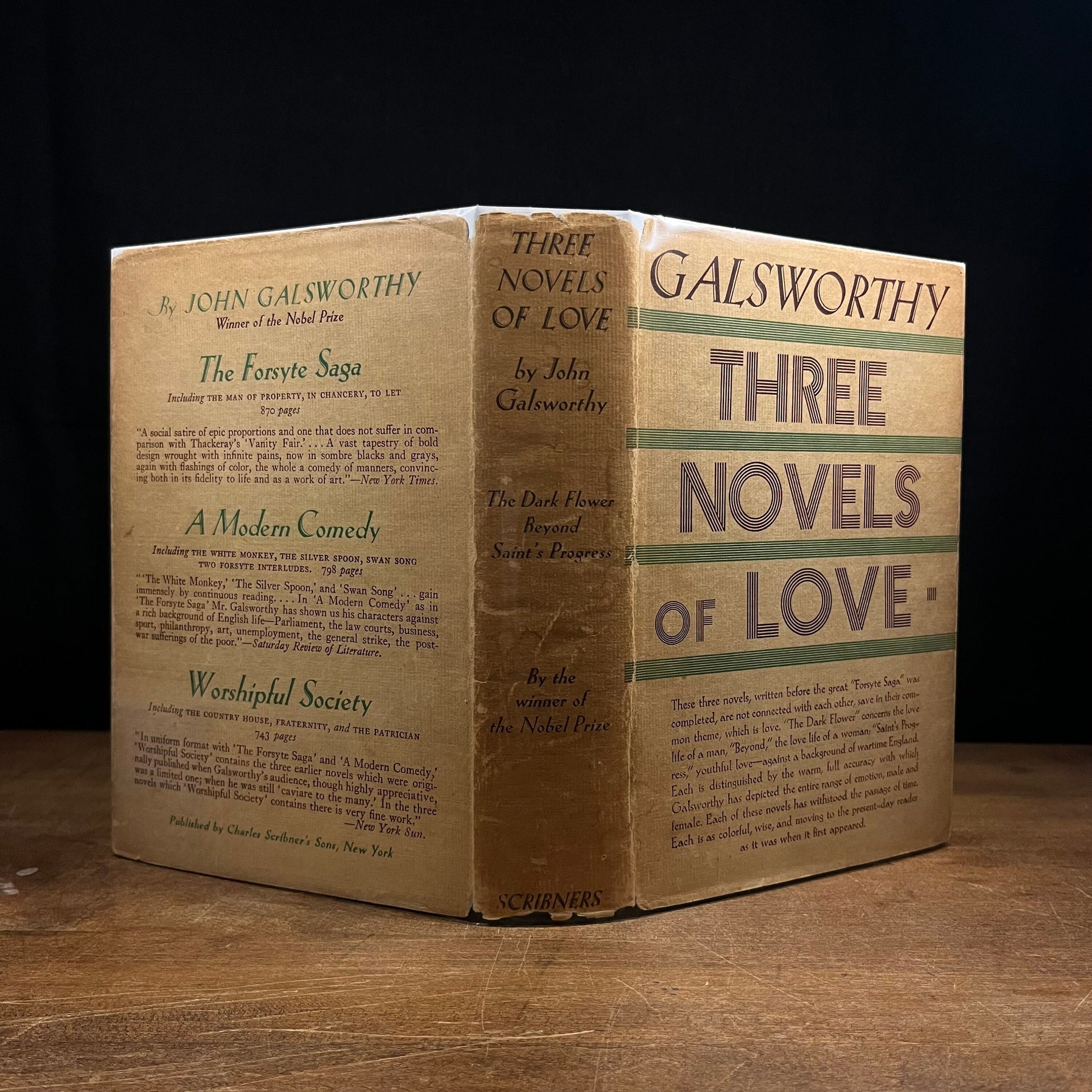 Early Printing - Three Novels of Love: The Dark Flower, Beyond, Saint’s Progress by John Galsworthy (1933) Vintage Hardcover Book
